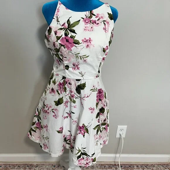 Pink and Green Floral Halter Front Sun Dress by City Studio Junior Size 13 - Picture 4 of 14
